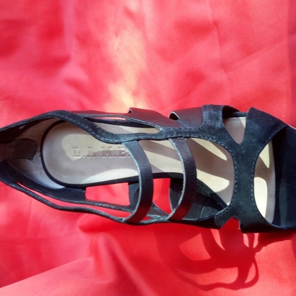 Black Leather Open Toe L.A.M.B. Shoes Size 8.5 - Picture 12 of 12